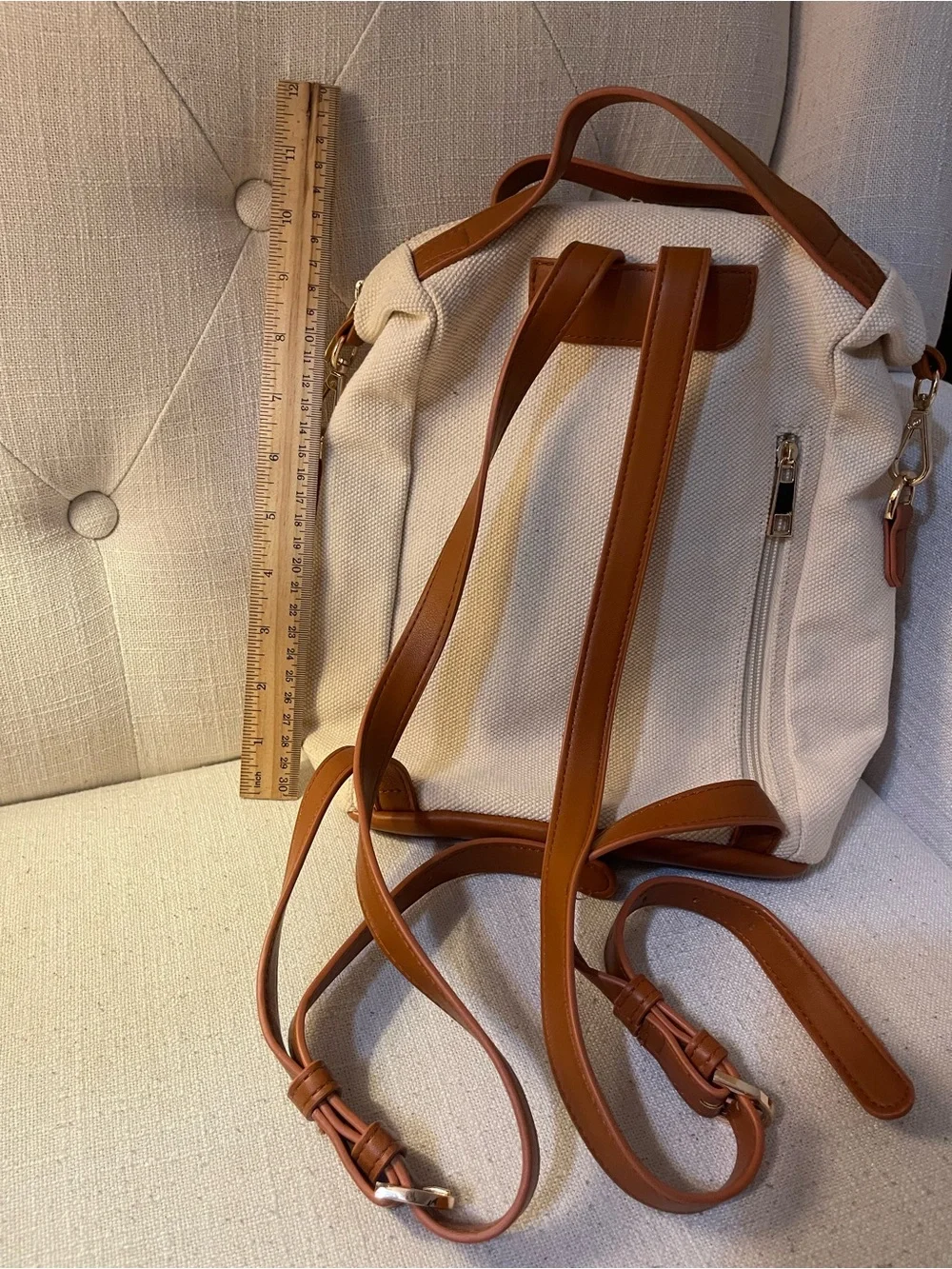 Canvas Cream Backpack with Tan Accent